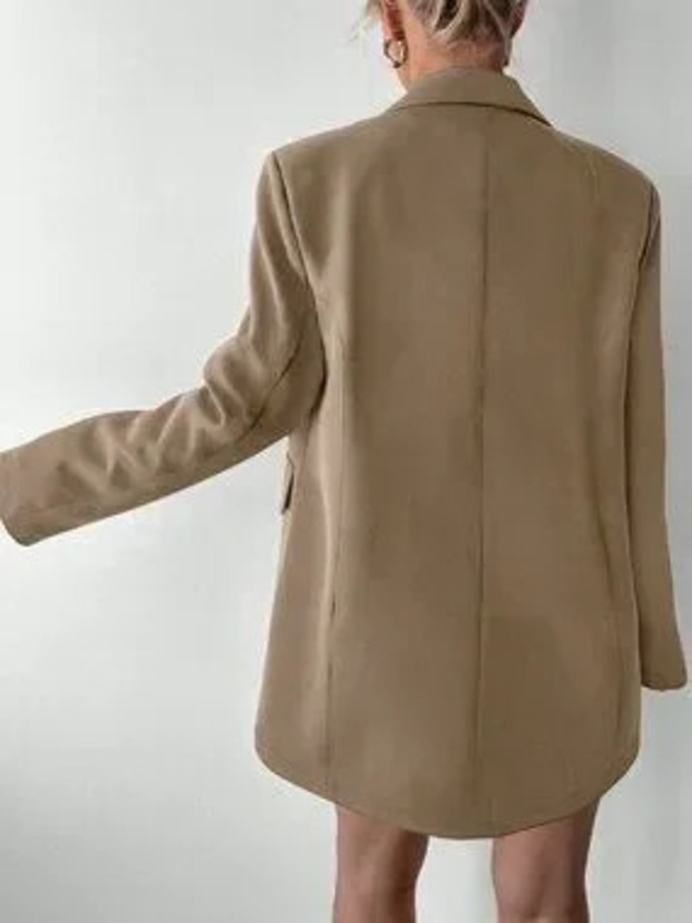 Mocha Brown Casual Women's Oversized Double-Breasted Blazer